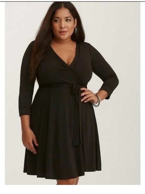 torrid Dresses & Skirts - torrid Black Long-Sleeve Wrap Dress with Waist Tie